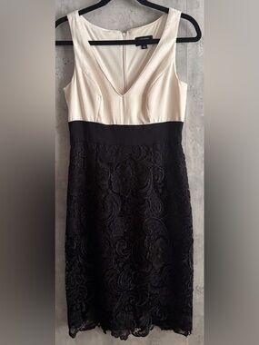 ADRIANNA PAPELL Formal Cream Colored V-Neck Top Empire Waist Blk Lace Skirt Sz 4